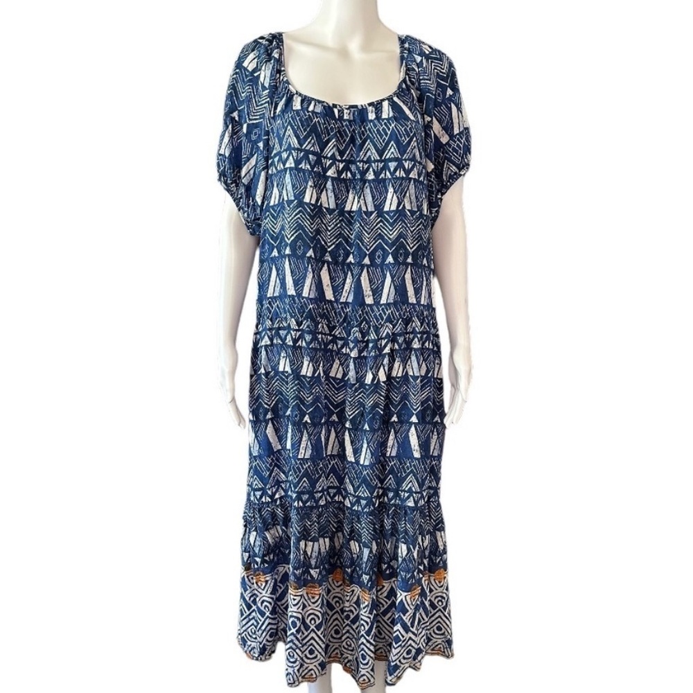 Knox Rose Maxi Dress XL Blue Boho Aztec Geometric Tiered Pockets NWT